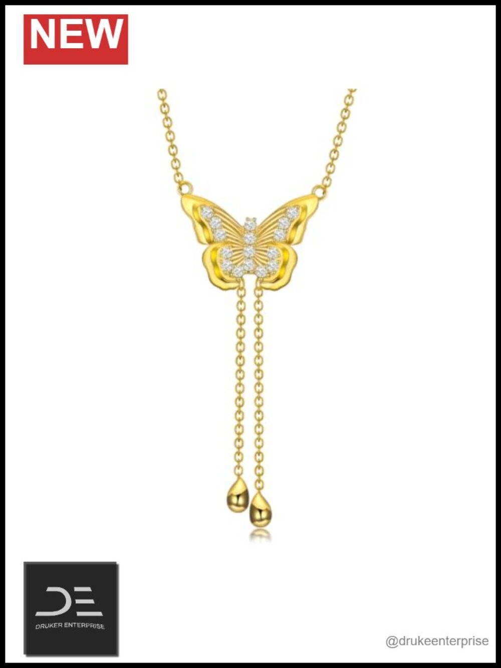14K Gold Plated Butterfly Necklace Sterling Silver Pendant Jewelry